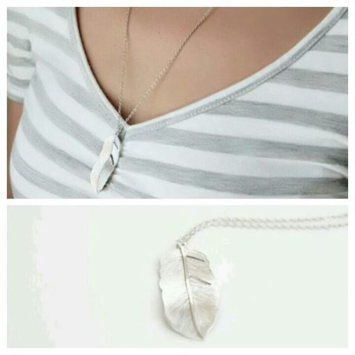 Collier sautoir plume argent