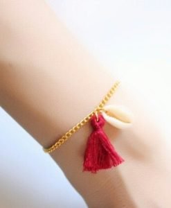 bracelet tendance pompon rouge