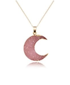 Collier lune rose or