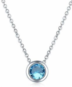 Collier oxyde de zirconium bleu plaque argent.