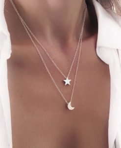 Collier tendance 2019 - lune etoile argent