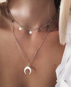 Collier tendance 2019 -multirang corne pastille argent