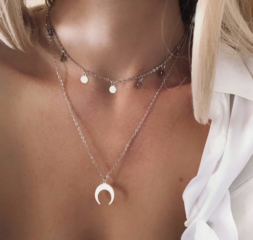 Collier tendance 2019 -multirang corne pastille argent