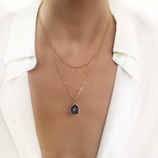 Collier tendance 2019 - pierre bleu plaque or