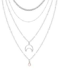 Collier multirangs lune argent