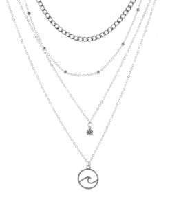 Collier multirangs vague plaque argent