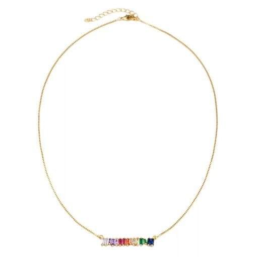 Collier arc en ciel - barre or.