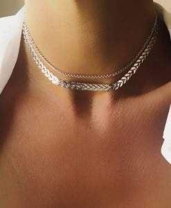 Collier ras du cou double chaine argent