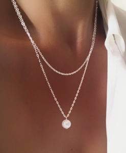 collier double rang perle argent