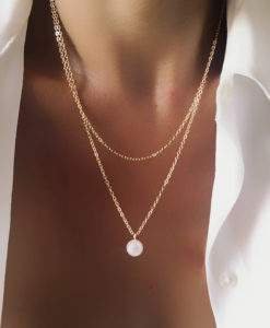 collier double rang perle blanche