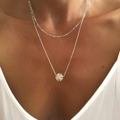 collier multirang chaine satellite trefle argent