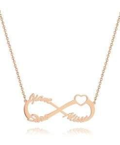 Collier infini avec 3 prenoms or rose