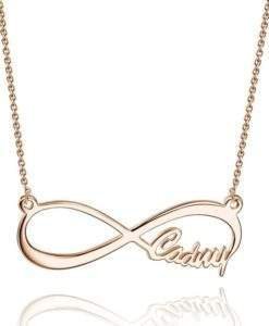 Collier infini prenom plaque or rose