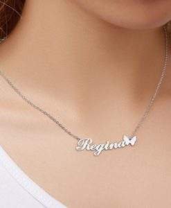 collier prenom papillon argent