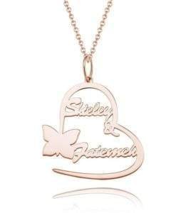 Collier Coeur avec Prenom papillon en or rose