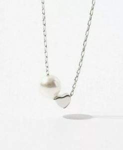 Collier coeur avec perle en argent