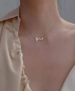 Pendentif lune et etoiles argent femme