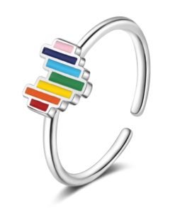 Bague coeur multicolore argent