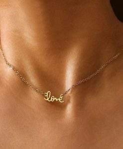 collier love acier dore
