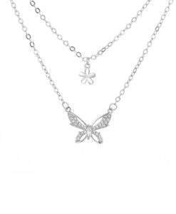 collier multirangs papillon strass argent