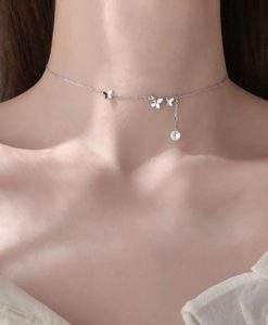 collier ras du cou papillon argent