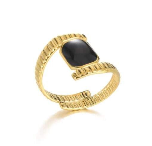 Bague double avec pierre noire