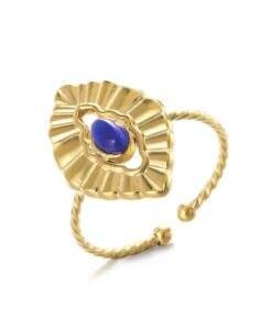 Bague fine originale avec pierre bleue