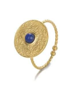 Bague martelee pierre bleue