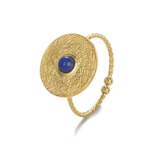 Bague martelee pierre bleue