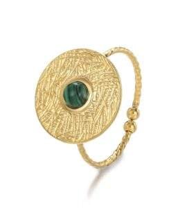 Bague martelee pierre verte