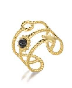 Bague multirangs pierre noire