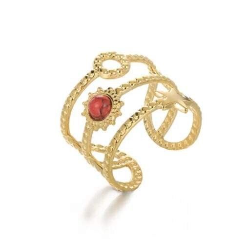 Bague multirangs pierre rouge.