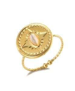 Bague ronde dore pierre rose