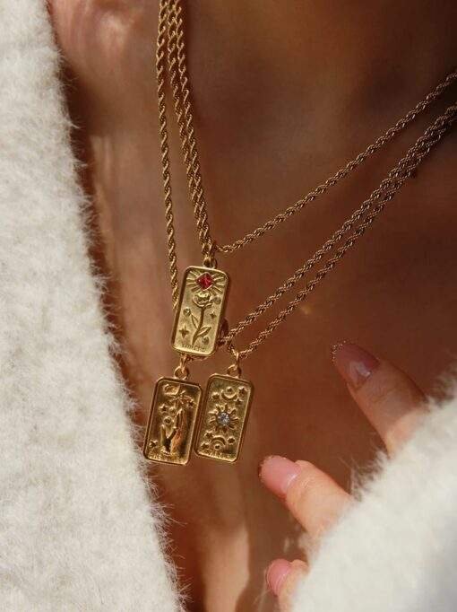 Collier carte tarot acier- Le Soleil