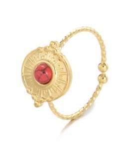 bague medaille pierre rouge