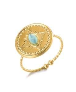 bague ronde dore pierre turquoise