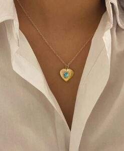 collier tendance 2024- coeur pierre bleue